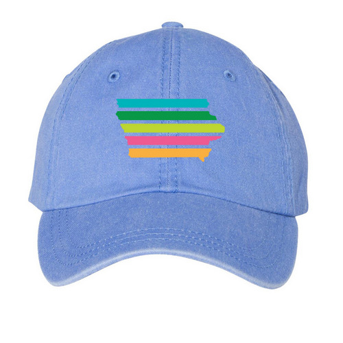 Iowa Icon Baseball Hat, a Periwinkle Printed Pigment Dye Baseball Cap