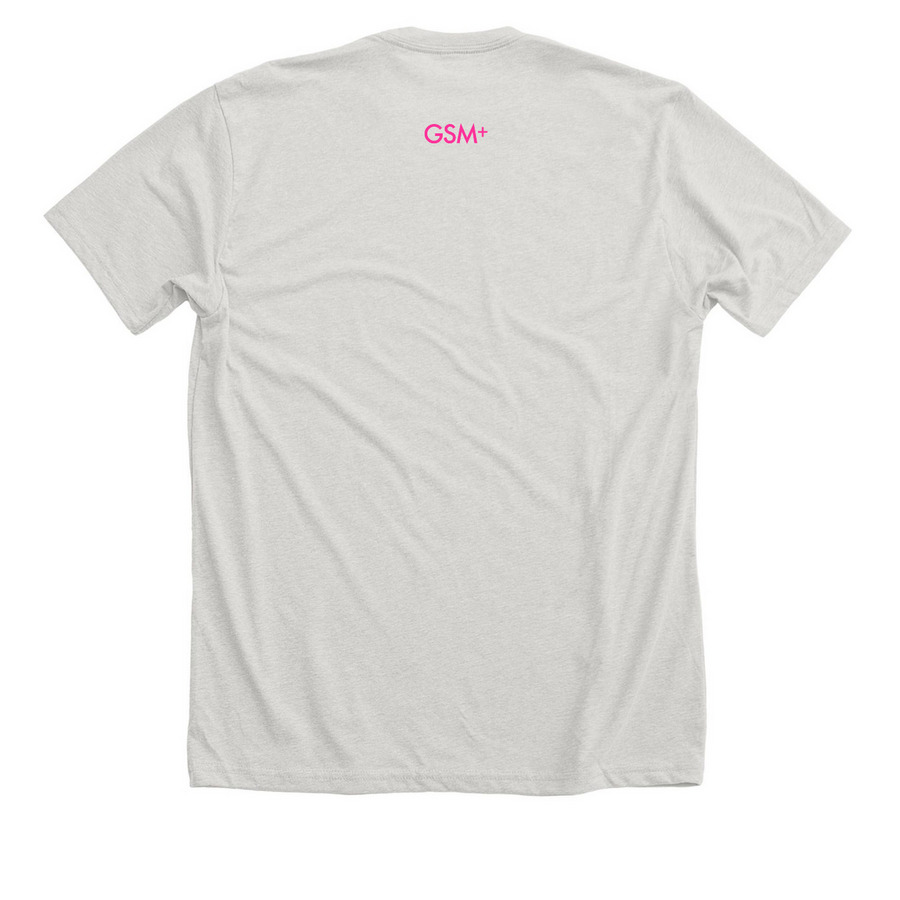 Love Too, a Heather Cement Premium Unisex Tee (back-view)