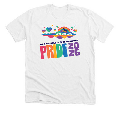 Broomfield + Westy Pride 2026, a Solid White Blend Premium Unisex Tee