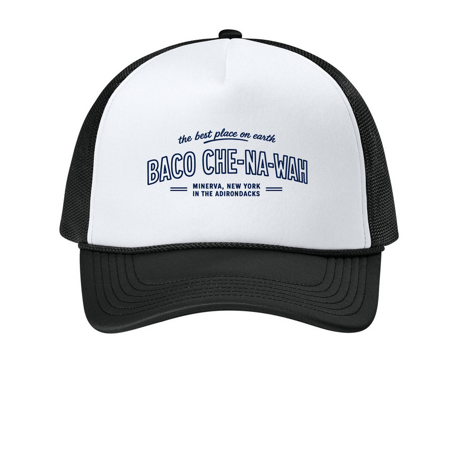 Best Place on Earth, a White/ Deep Black Printed Foam Trucker Hat