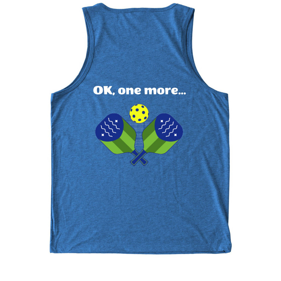 "One more game" Pickleball shirts, a Azure Blue Allmade Eco Triblend Tank (back-view)