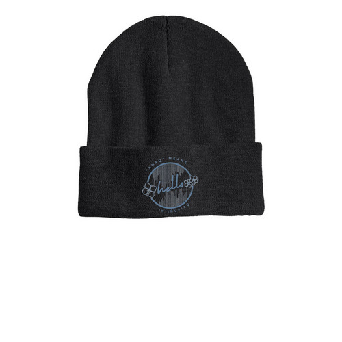"Anaq" means hello beanies, a Heather Charcoal Printed Cuffed Beanie