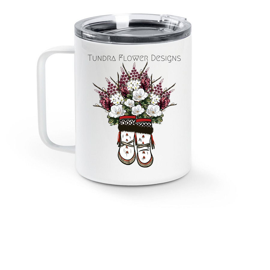 TundraFlowerClassics, a White Stainless Steel Travel Mug (back-view)