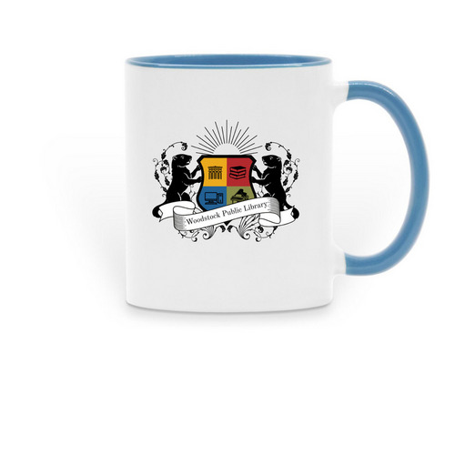 Woodstock Public Library Shield, a Light Blue Two-Tone Ceramic Mug