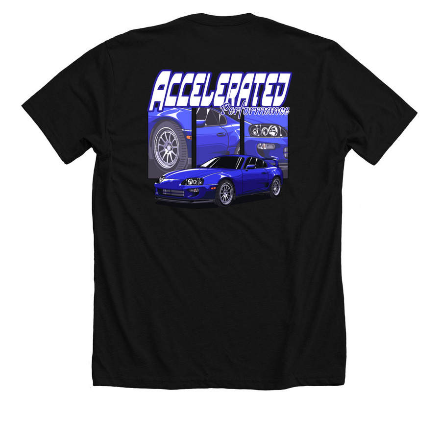 AP Blue, a Solid Black Blend Premium Unisex Tee (back-view)