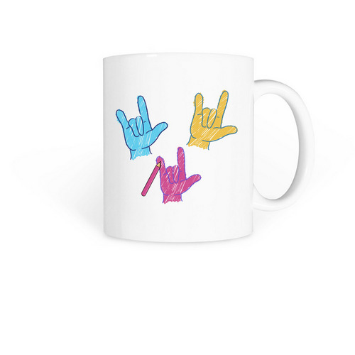 ?I Love You? ASL Colored Pencil Art Mug, a White Coffee Mug