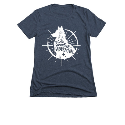 The Greatest Adventure Official Launch Tee, a Midnight Navy Women's Slim Fit Tee