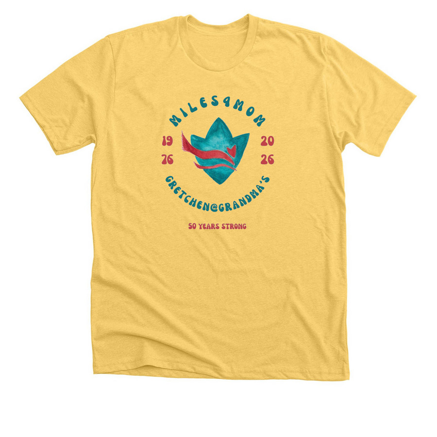Miles4Mom at Grandma's, a Heather Yellow Gold Premium Unisex Tee