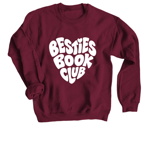Besties Book Club (white logo), a Maroon Crewneck Sweatshirt