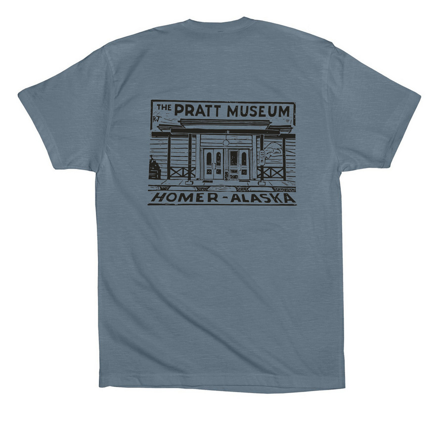 Pratt Museum Woodblock Logo Merch, a Slate Premium Cotton Tee (back-view)