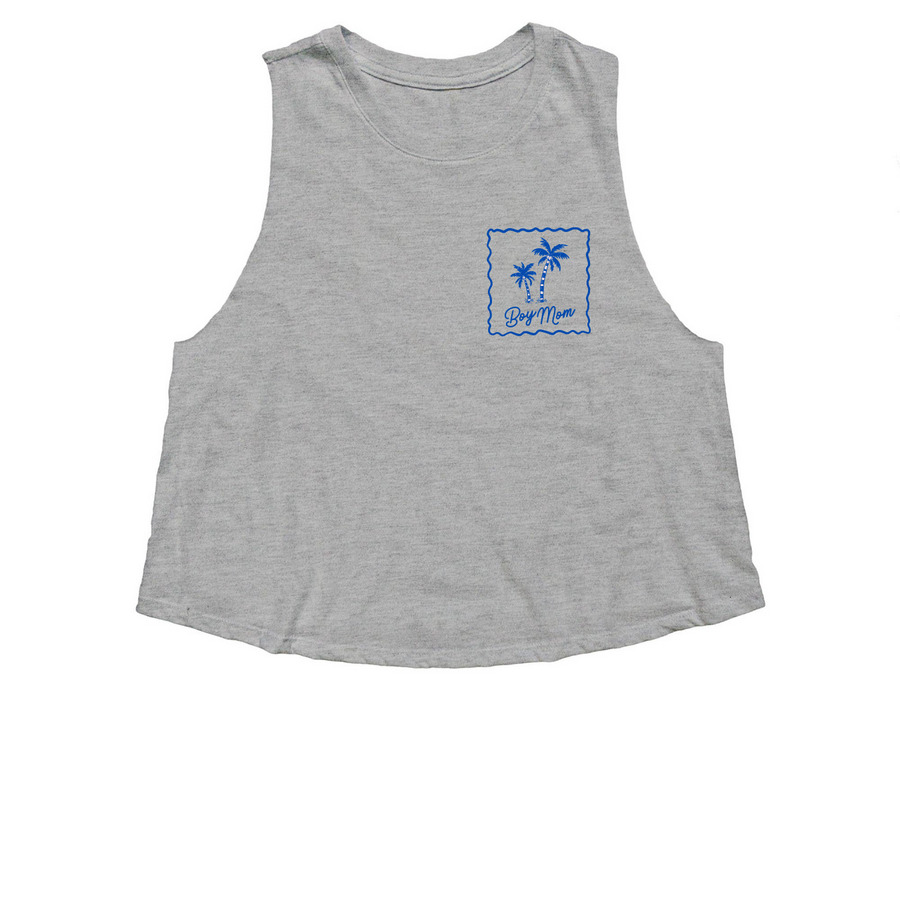 boy mom shirt, a Athletic Heather Women's Cropped Racerback Tank