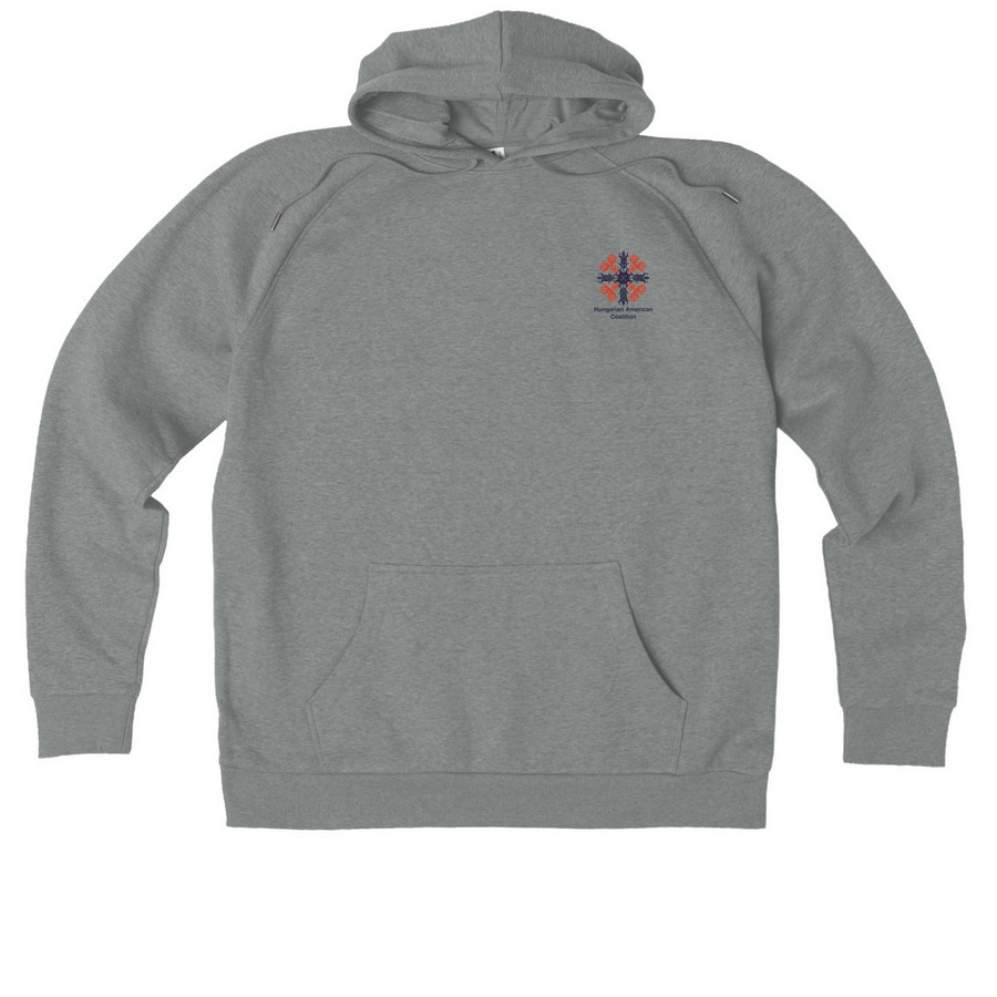HAC "The Hungarian American story is...", a Aluminum Grey Heather Allmade Organic CVC Pullover Hoodie