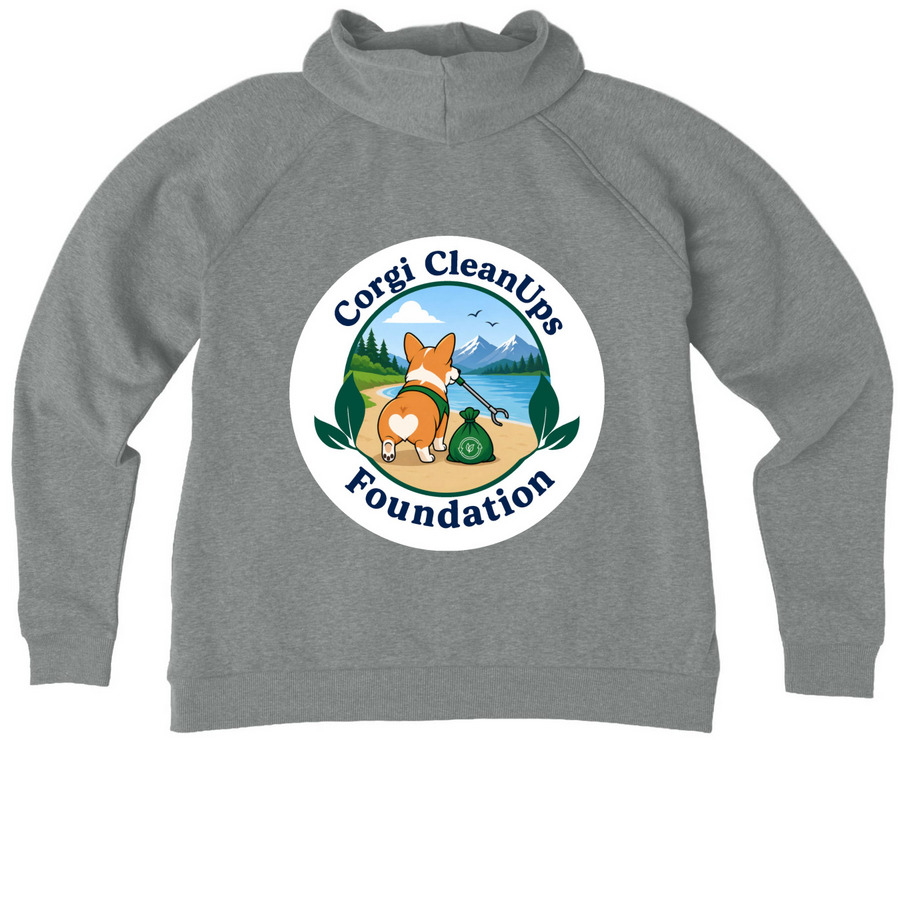 Corgi CleanUps Foundation Launch Campaign, a Aluminum Grey Heather Allmade Women?s Organic CVC Zip-Up Hoodie (back-view)