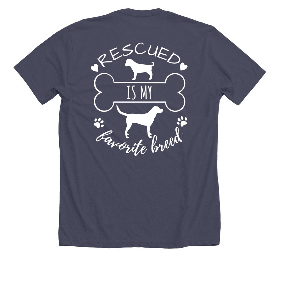 Rescued is my Favorite Breed, a Heather Midnight Navy Premium Unisex Tee (back-view)
