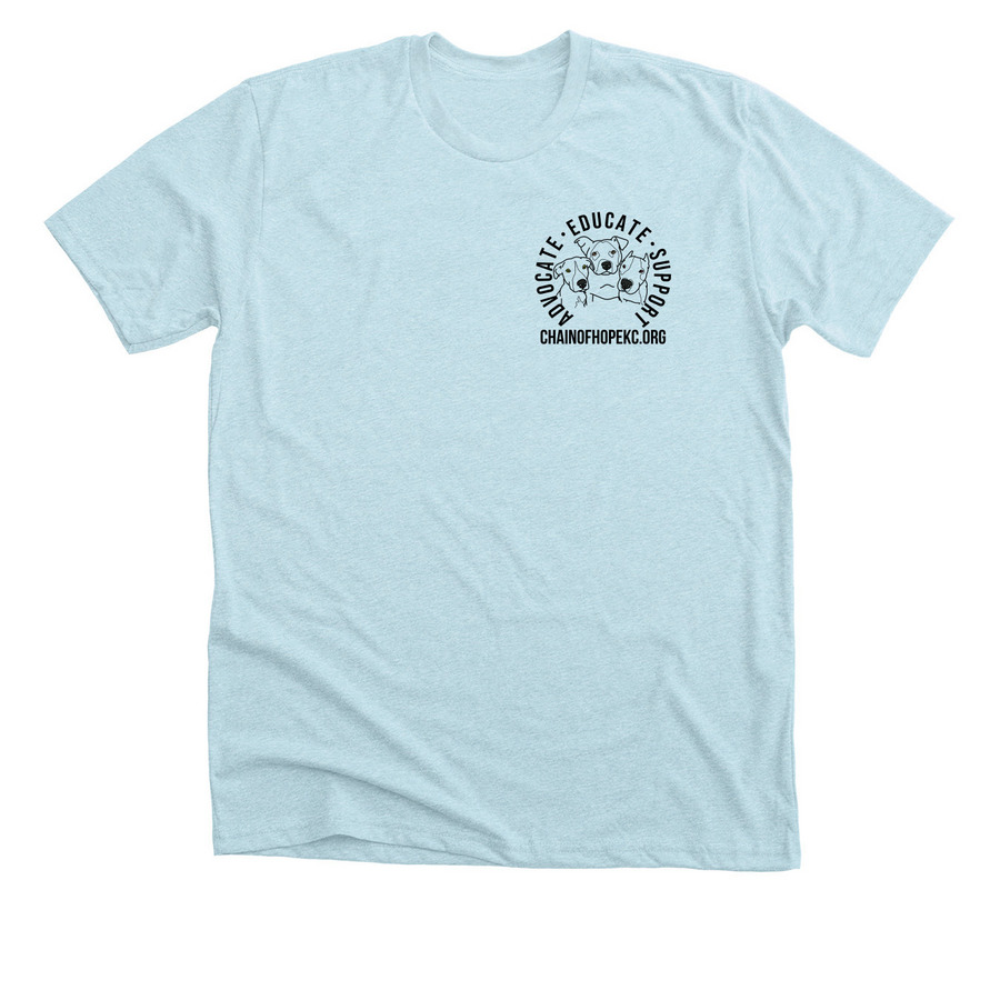 Advocate. Educate. Support., a Heather Ice Blue Premium Unisex Tee