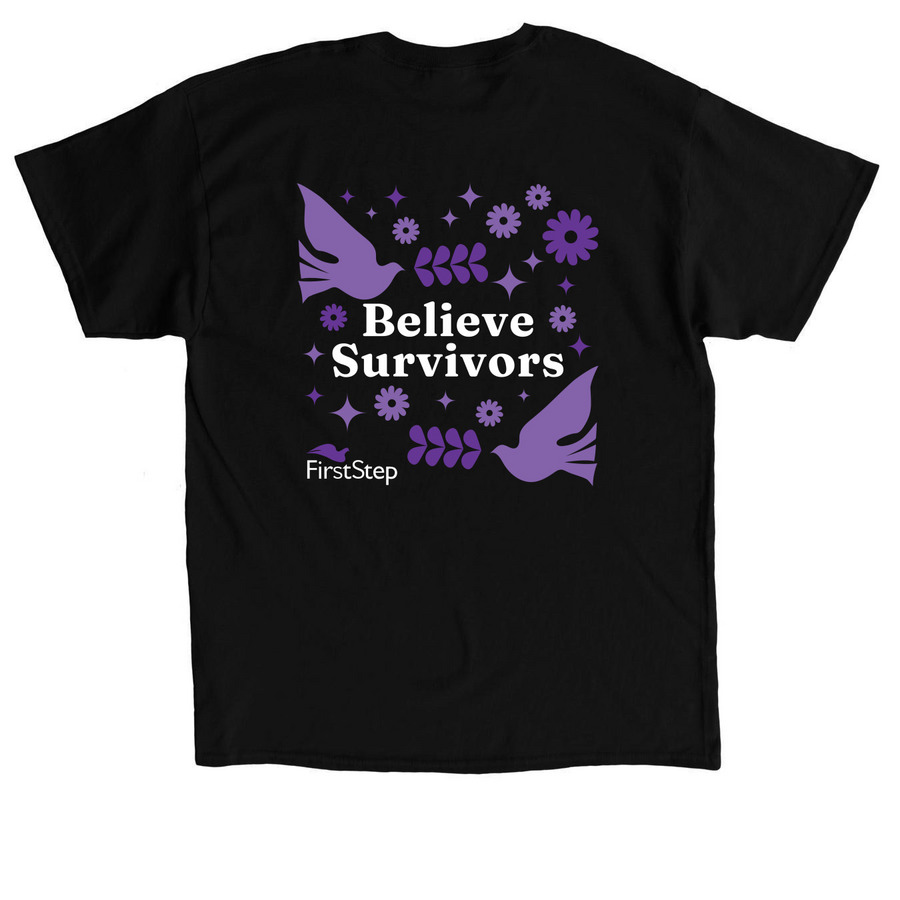 Believe Survivors, a Black Classic Unisex Tee (back-view)