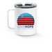 Sunrise Logo Travel Mug, a White Stainless Steel Travel Mug (back-view)