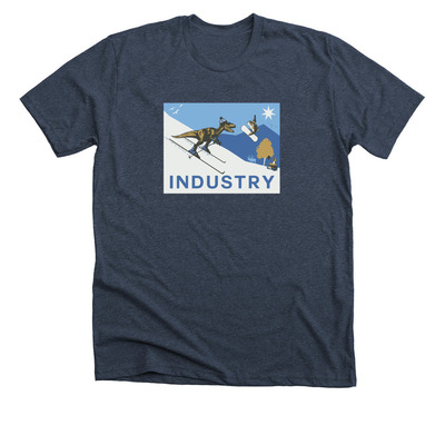Utah Flag "Skiing Dino" T-shirt, a Heather Midnight Navy Premium Unisex Tee