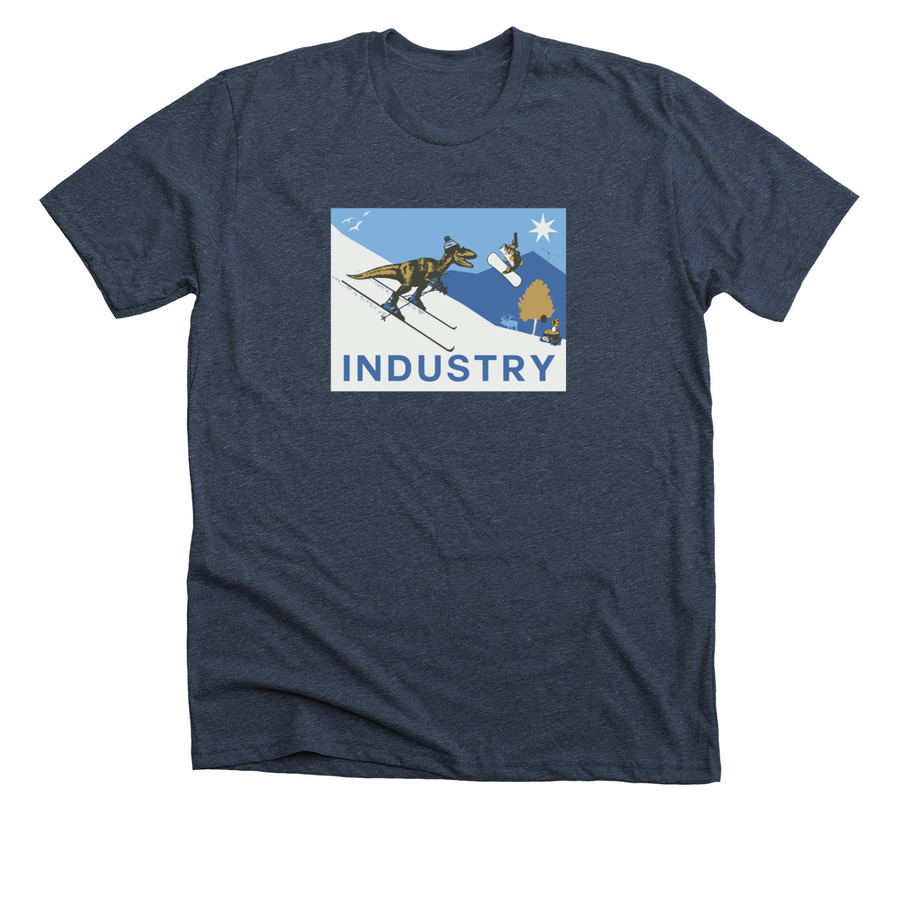 Utah Flag "Skiing Dino" T-shirt, a Heather Midnight Navy Premium Unisex Tee