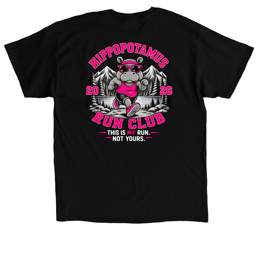 Hippopotamus Run Club ? 2026 Collection, a Black Classic Unisex Tee (back-view)