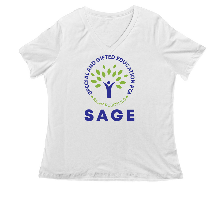 SAGE PTA logo t-shirt, a White Women's Relaxed V-Neck Tee