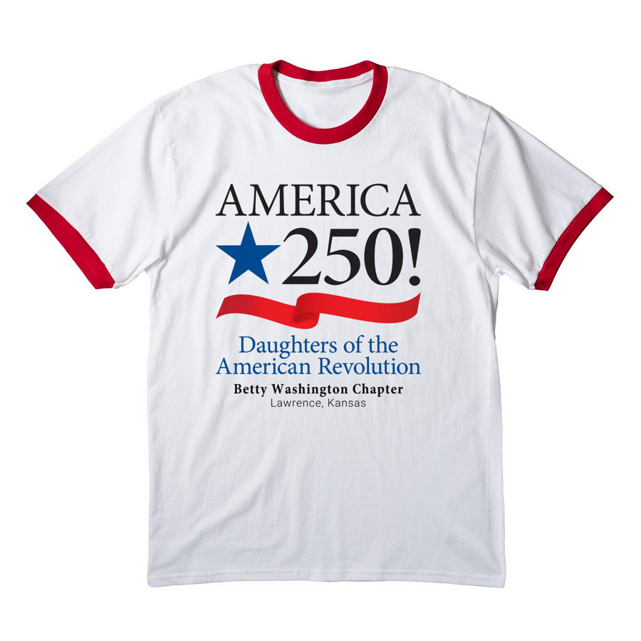 America 250, a White/ Red Cotton Ringer Tee