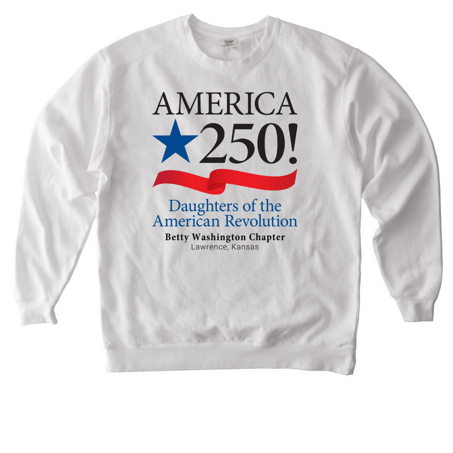 America 250, a White Comfort Colors Crewneck Sweatshirt
