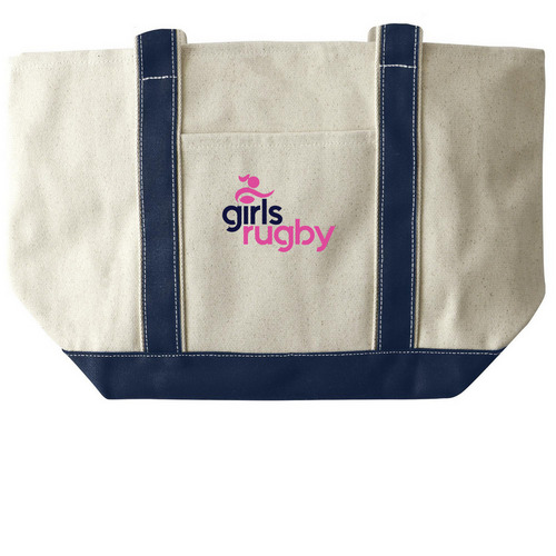 Girls Rugby Totes, a Natural/Navy Large Two-Tone Canvas Tote Bag