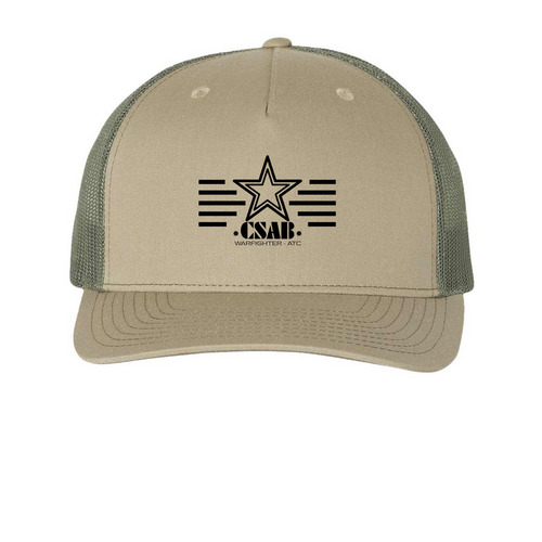 CSAB 2026 - hats, a Pale Khaki/ Loden Green Printed Five-Panel Trucker Cap