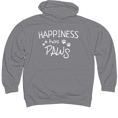Happiness has Paws, a Gunmetal Heather Midweight Pullover Hoodie
