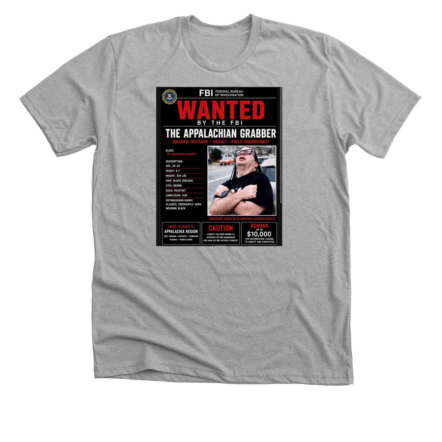Appalachian Grabber Most Wanted, a Athletic Heather Premium Unisex Tee