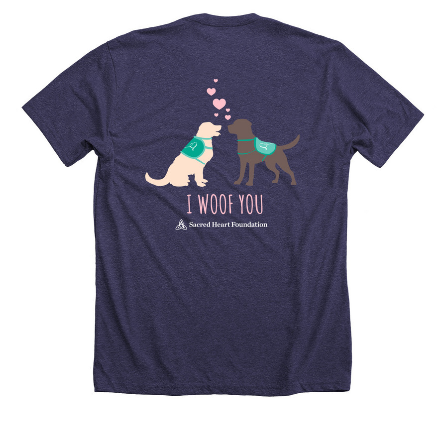 I Woof You, a Heather Lapis Premium Unisex Tee (back-view)