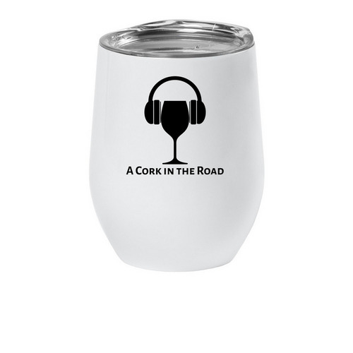 Wine Podcast To-Go, a White Insulated Wine Cup