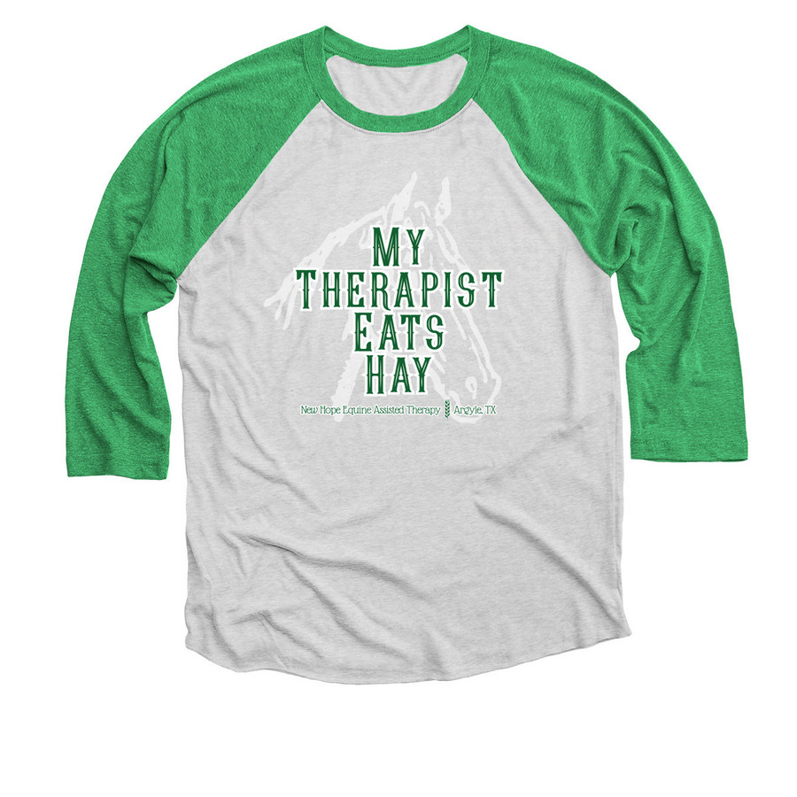 Equine Therapist Classic Collection- Style 2, a Envy and Heather White 3/4 Sleeve Baseball Tee