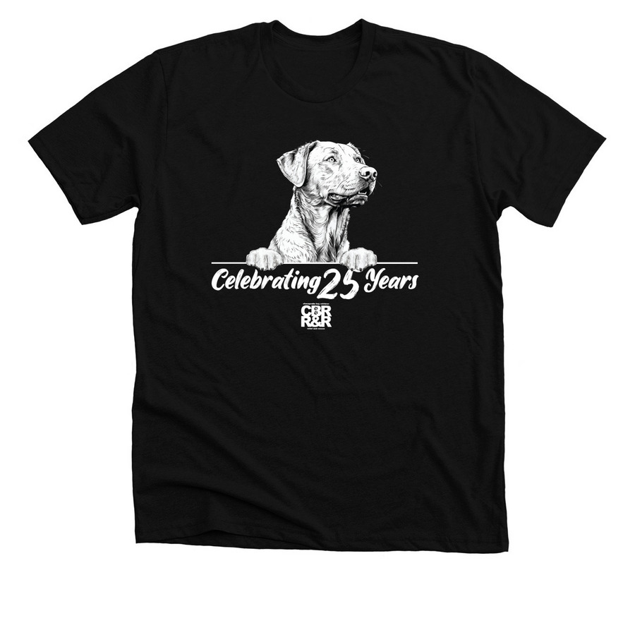 25 Years CBRR&R white font, a Solid Black Blend Premium Unisex Tee