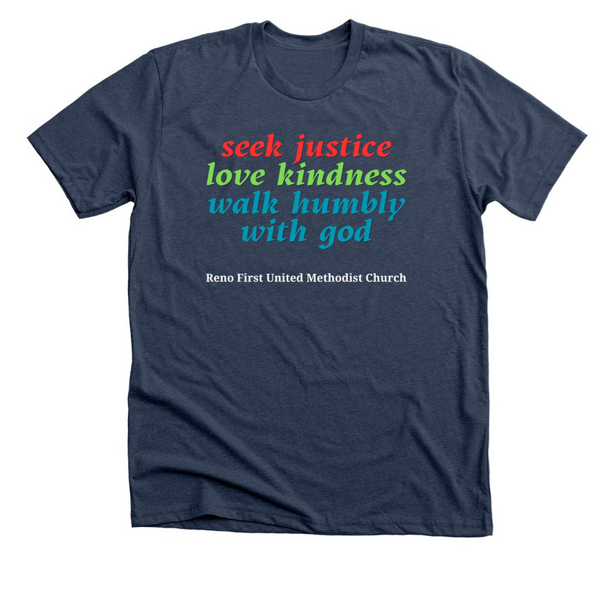Micah 6:8, a Heather Navy Premium Unisex Tee