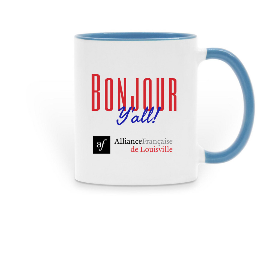 Bonjour, y'all! Mug, a Light Blue Two-Tone Ceramic Mug