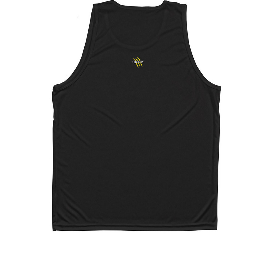 Men's Emblem Tank, a Black Unisex Performance Tank (back-view)