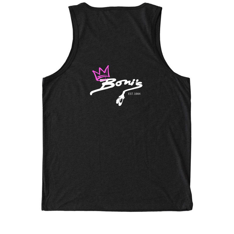 Boni's Hip Hop 'Hip Hop Dance' Apparel, a Deep Black Allmade Eco Triblend Tank (back-view)