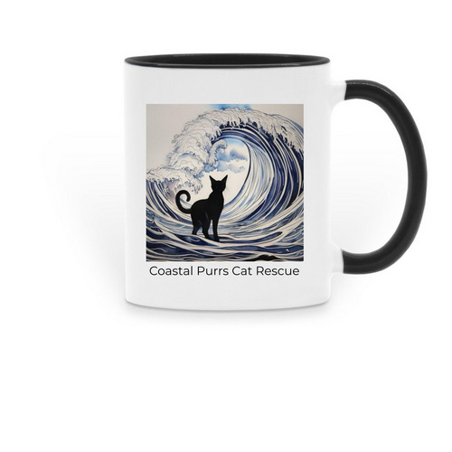 CPCR COFFEE MUG CAT WAVE WITH BLUE TONES, a Black Two-Tone Ceramic Mug