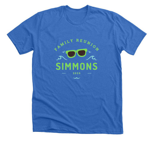 Simmons Reunion Green Sunglasses, a Heather True Royal Premium Unisex Tee