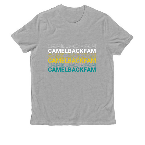 The #CamelbackFam Merch, a Granite Grey Heather Allmade Organic Cotton Unisex Tee