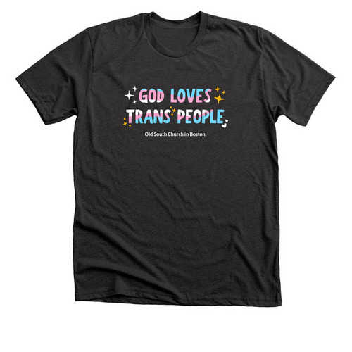 God Loves Trans People, a Dark Grey Heather Premium Unisex Tee