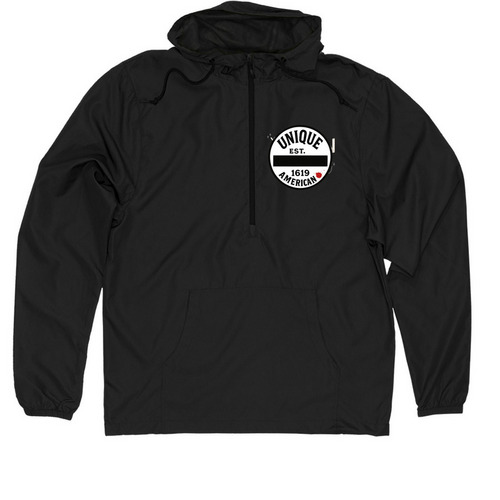 Unique American Est.1619, a Black Quarter-Zip Windbreaker