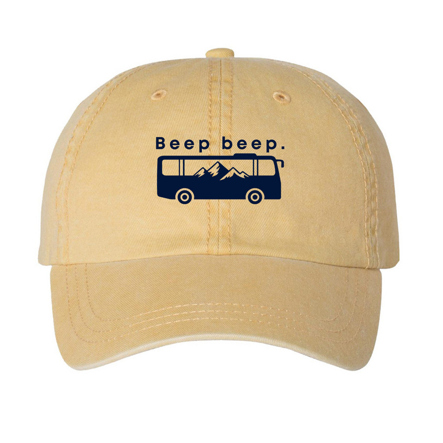 Beep beep., a Mustard Printed Pigment Dye Baseball Cap