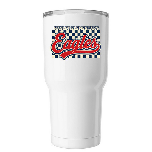 Haslet Checkers Tumbler, a White Insulated Tumbler