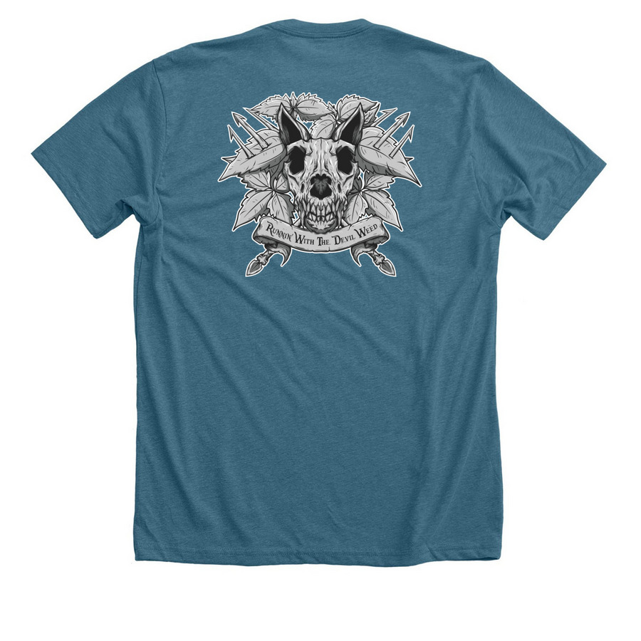 Runnin' With the Devil Weed (T-shirts), a Heather Deep Teal Premium Unisex Tee (back-view)