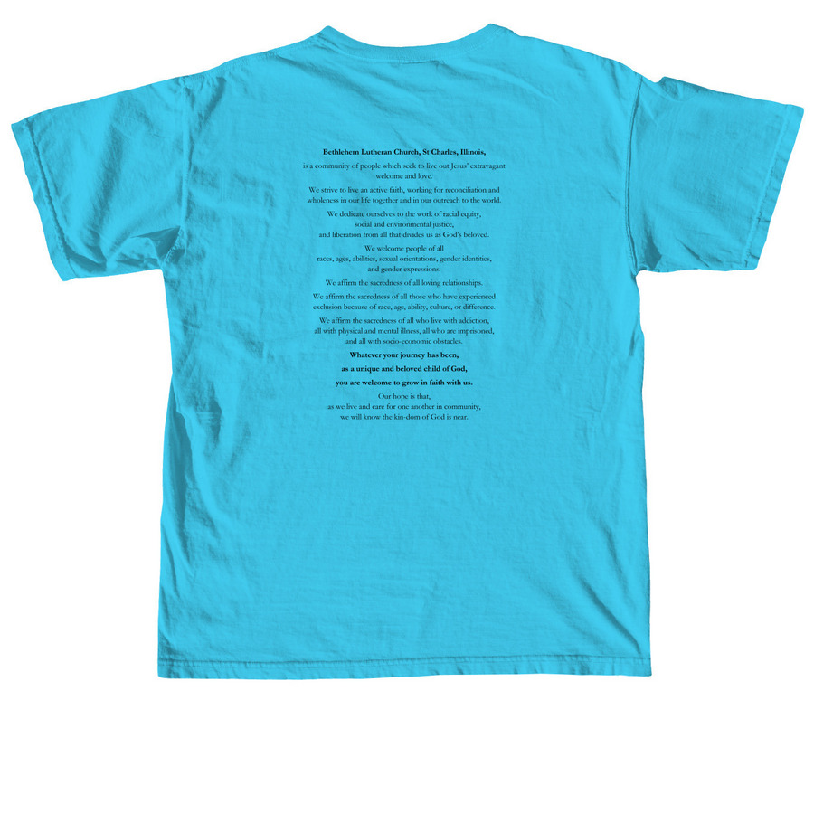 BLC Celebrating Diversity Welcoming All, a Lagoon Blue Comfort Colors Unisex Tee (back-view)