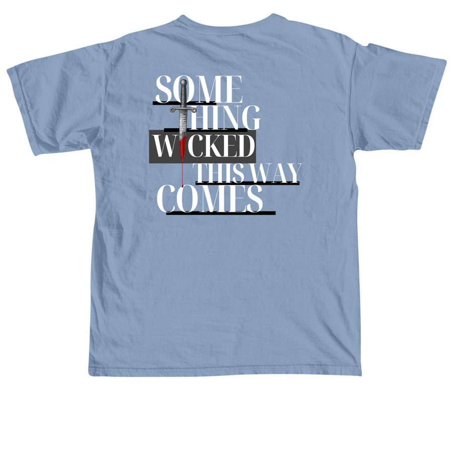 Macbeth - Something Wicked, a Washed Denim Comfort Colors Unisex Tee (back-view)