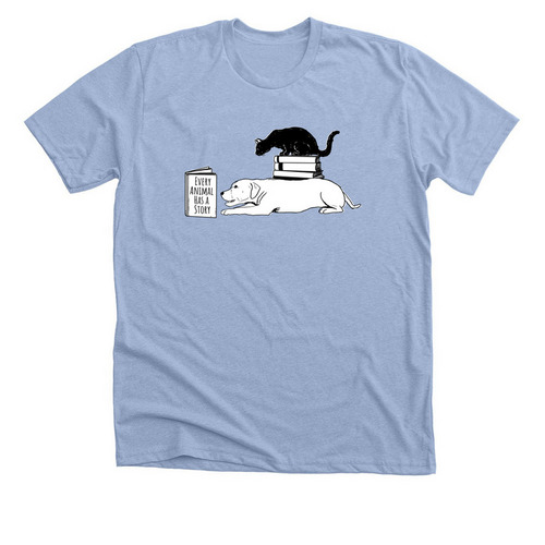 Every Animal Has a Story, a Heather Baby Blue Premium Unisex Tee